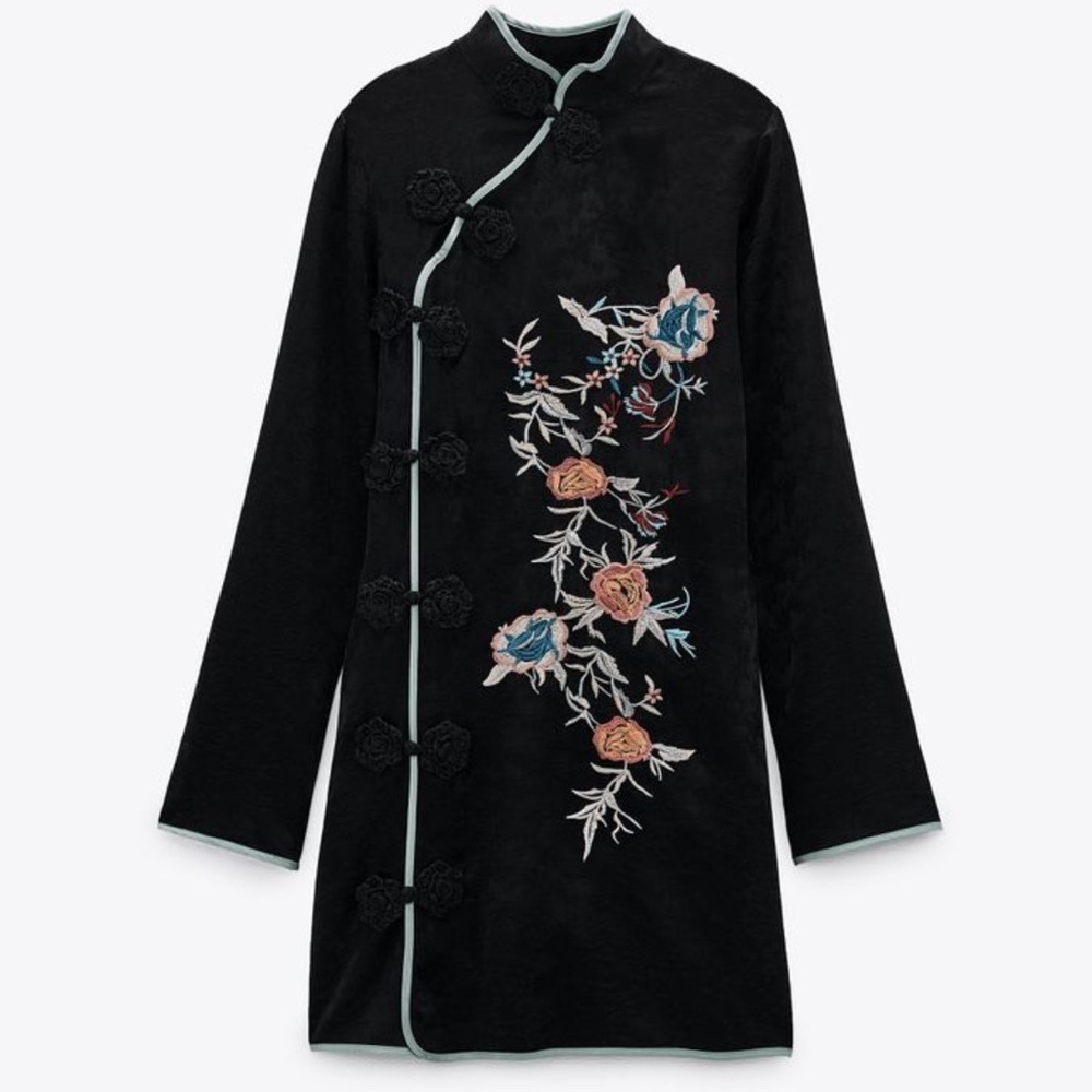 Oriental long sleeve mini dress